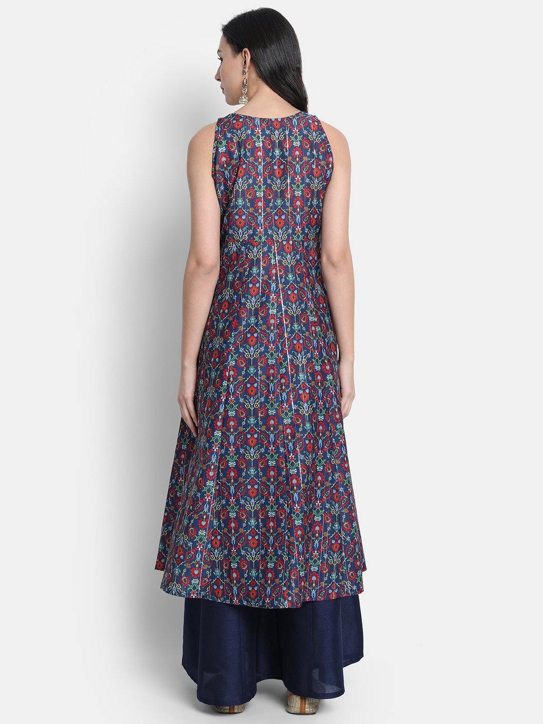 Blue Poly Muslin Embroidered Kurta with Palazzo and Dupatta Janasya Gold