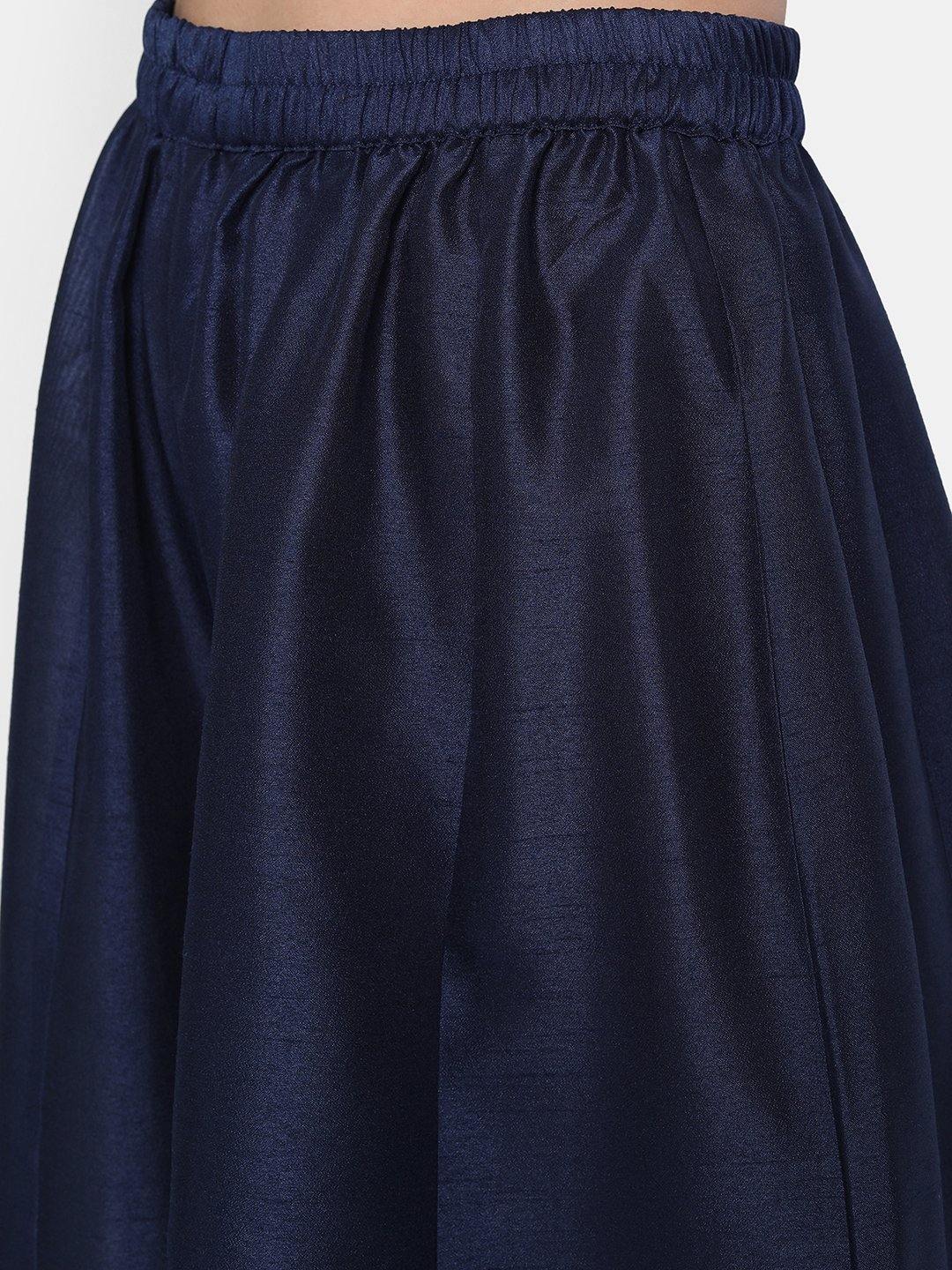 Blue Poly Muslin Embroidered Kurta with Palazzo and Dupatta