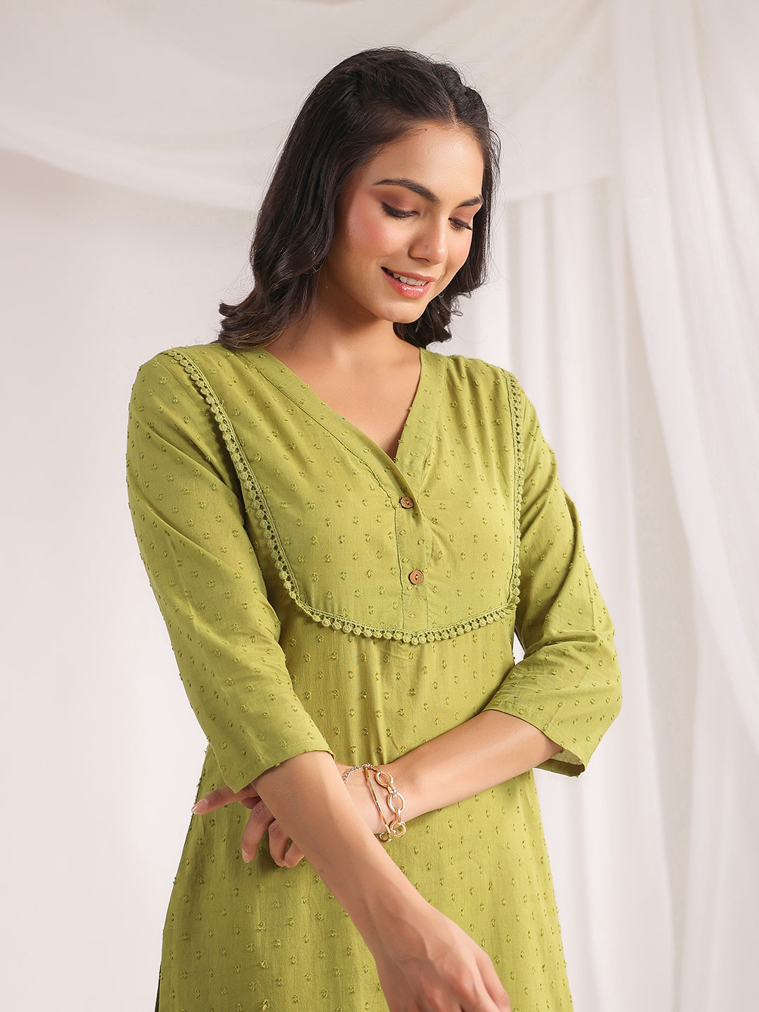 Green Dobby Cotton Self Design Regualr Co-ord Set