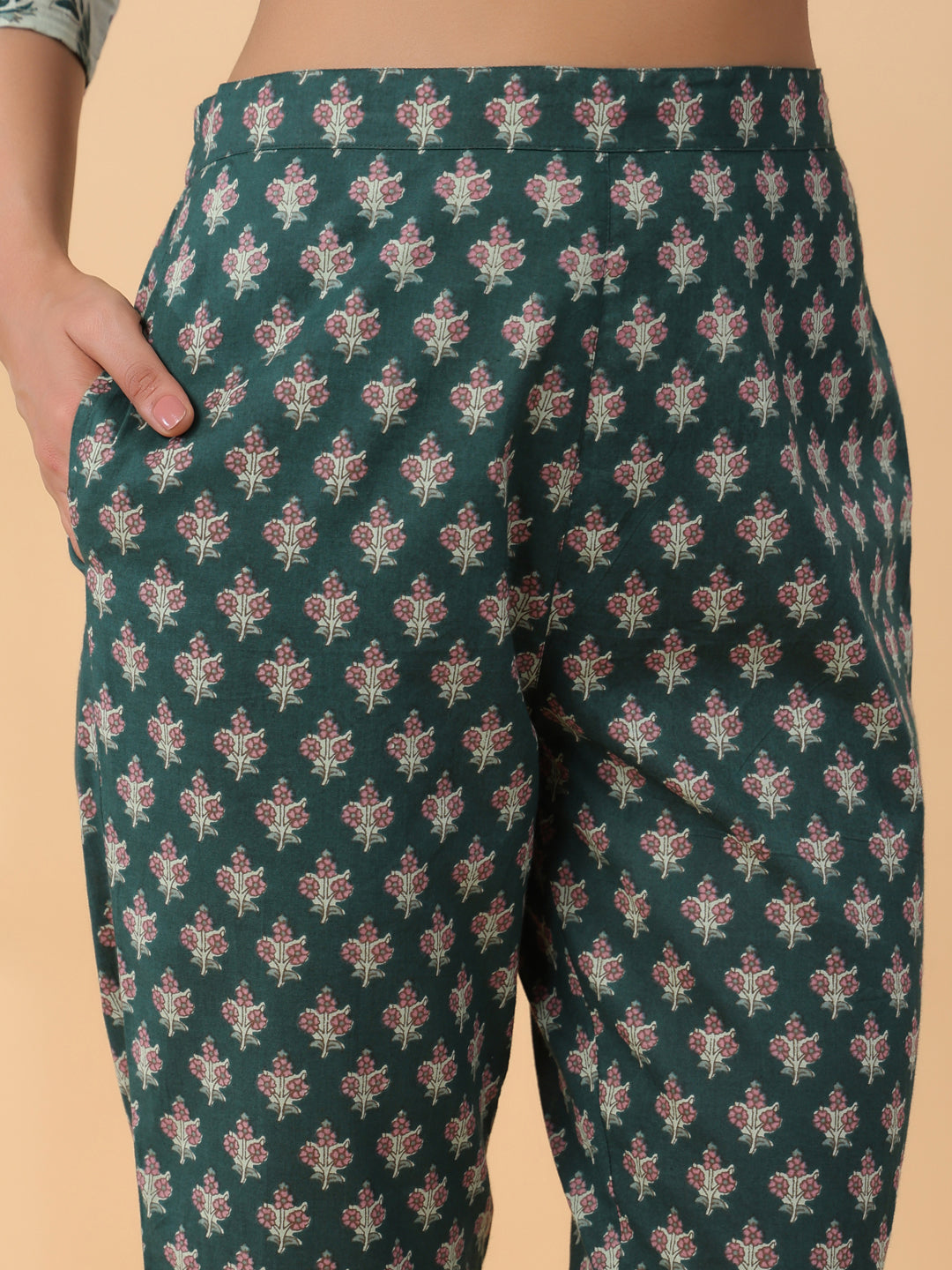 Mint Green Cotton Floral Regular Kurta Set