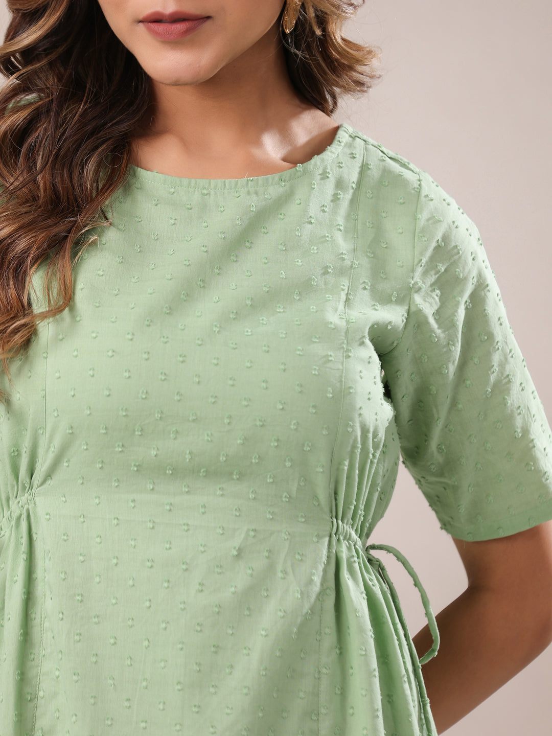Green Dobby Pure Cotton Self Design A-line Kurta Pant Set
