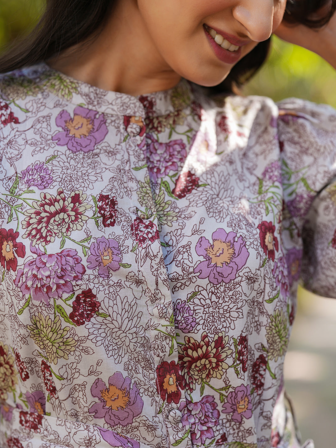 Light Grey Pure Cotton Floral Printed A-line Dress