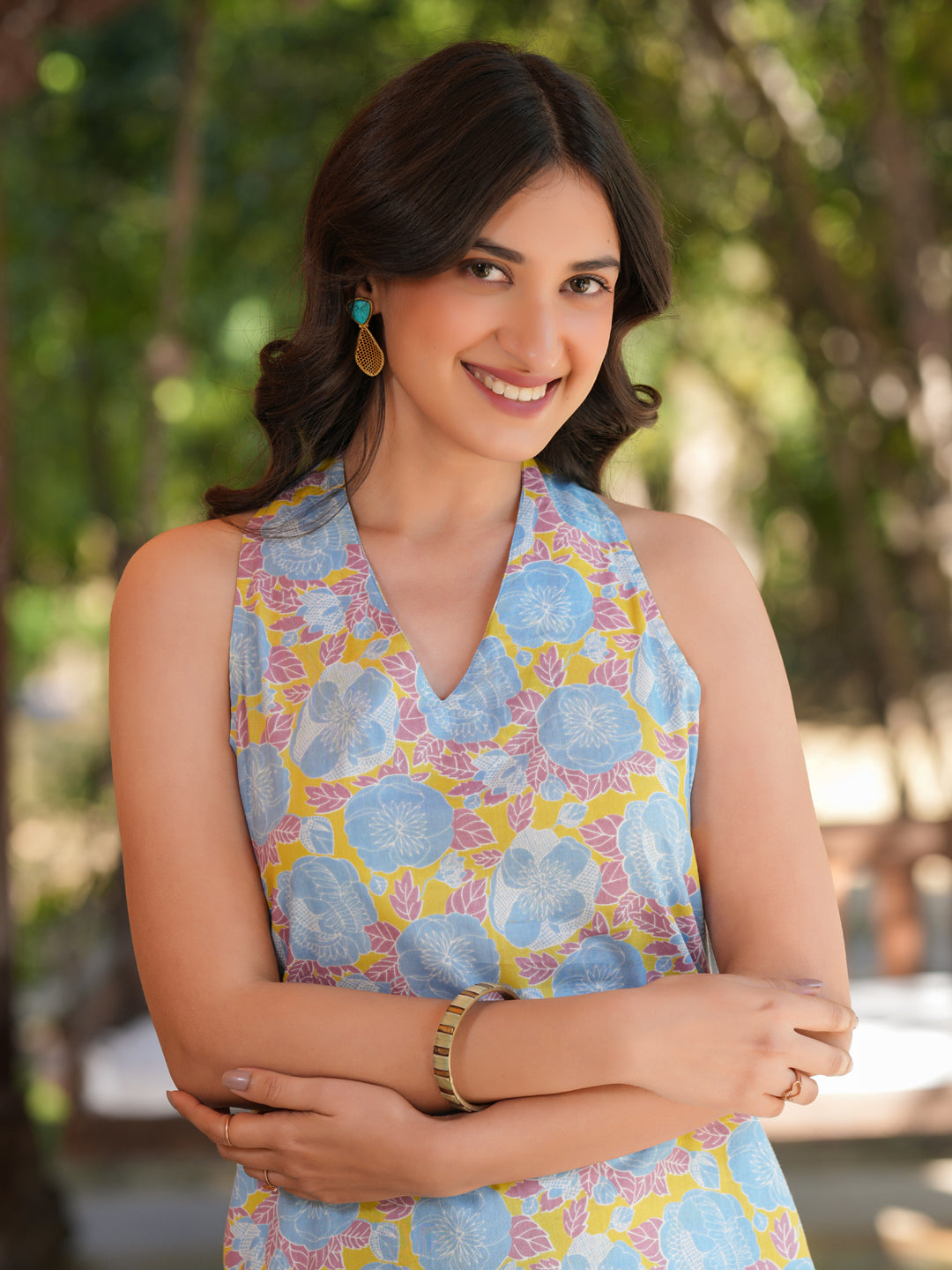 Blue Pure Cotton Floral Printed Straight Kurta Pant Set