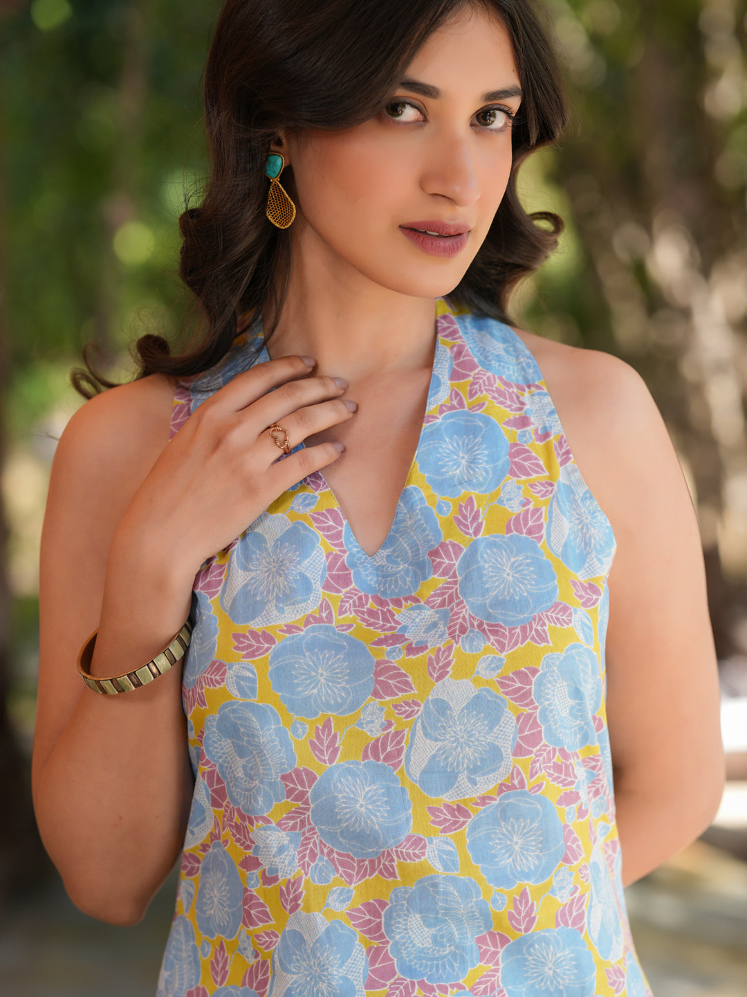 Blue Pure Cotton Floral Printed Straight Kurta Pant Set