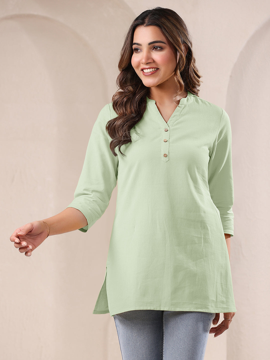 Mint Cotton Blend Solid A-line Top