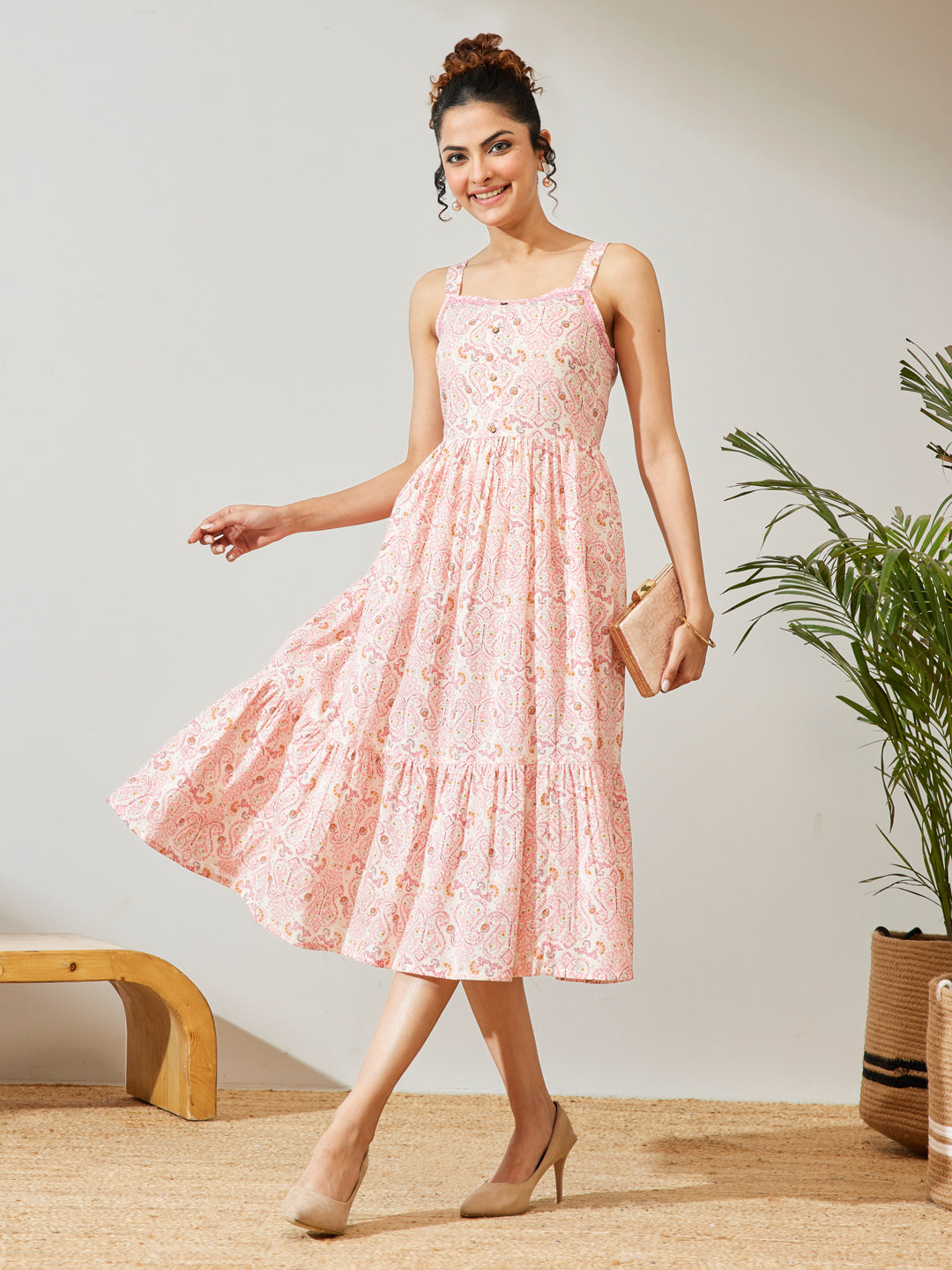 Janasya Women's Peach Pure Cotton Paisley Printed Fit & Flare Dress –  Threadbucket Studio LLP