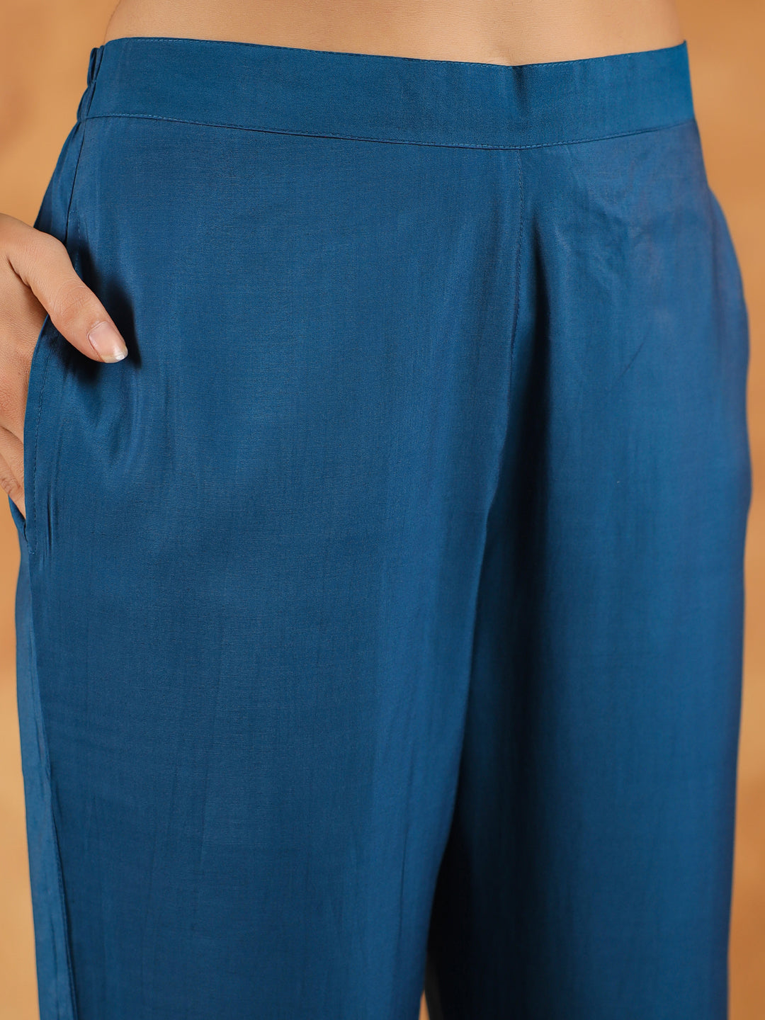 Teal Blue Chanderi Silk Embroidered Straight Kurta Set