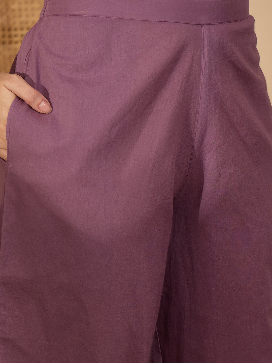 Janasya Women's Lavender Pure Cotton Yoke Embroidered Straight Kurta Pant Set