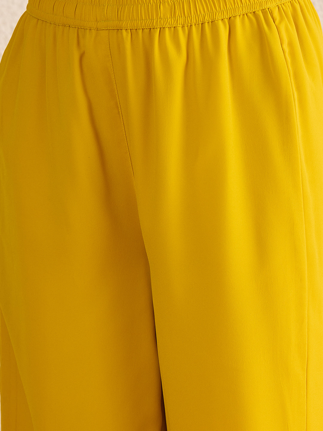 Janasya Women's Mustard Yellow Georgette Floral Zari Yoke Embroidered A-Line Kurta Set