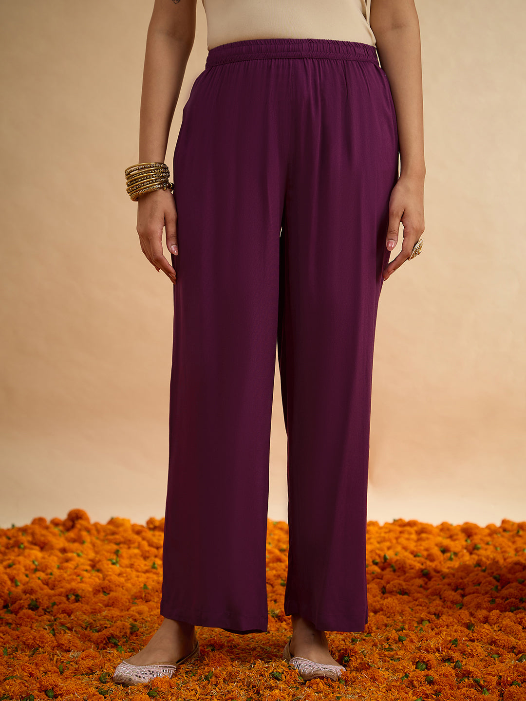 Janasya Women's Purple Rayon Embellished A-line Kurta Set with Embroidered Dupatta