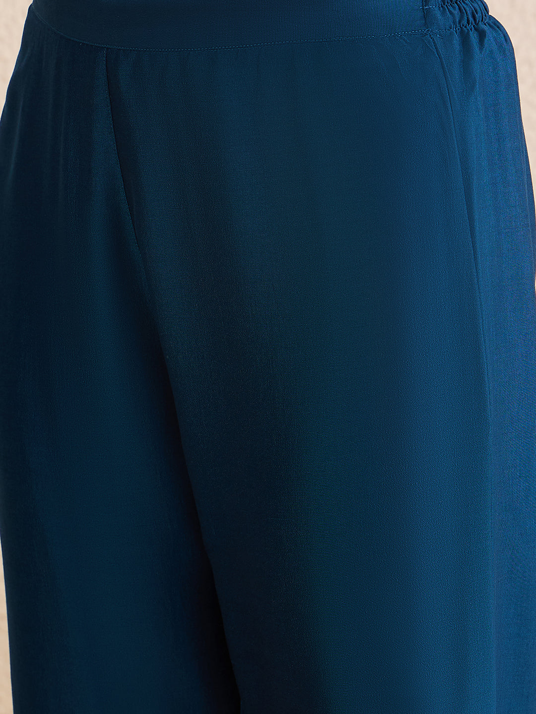 Janasya Women's Teal Blue Silk Blend Yoke Embroidered Gold Printed A-Line Kurta Set with Dupatta