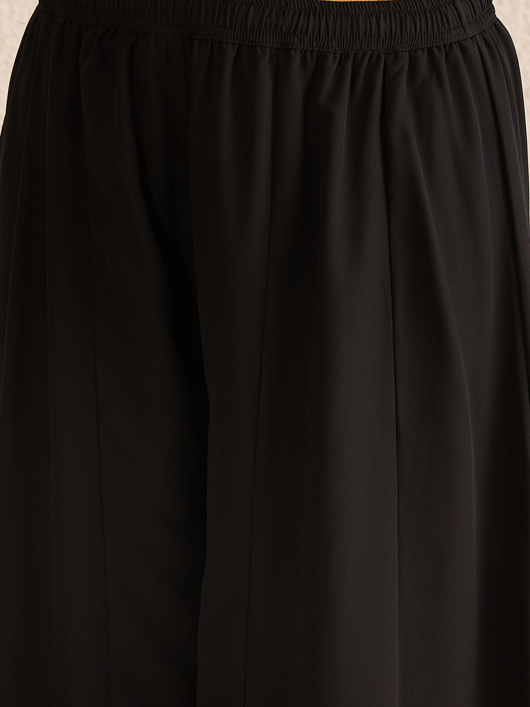 Janasya Women's Black Georgette Floral Zari Embroidered Straight Kurta with Sharara and Dupatta Set
