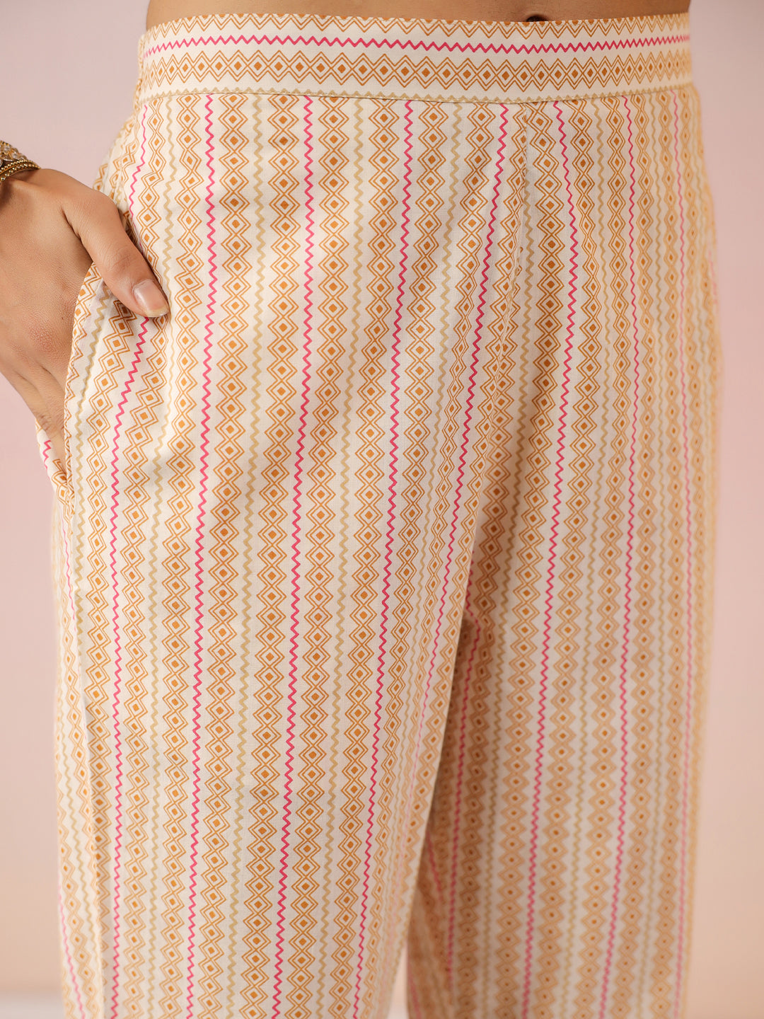 Cream Pure Cotton Ethnic Motifs Printed Straight Kurta Set