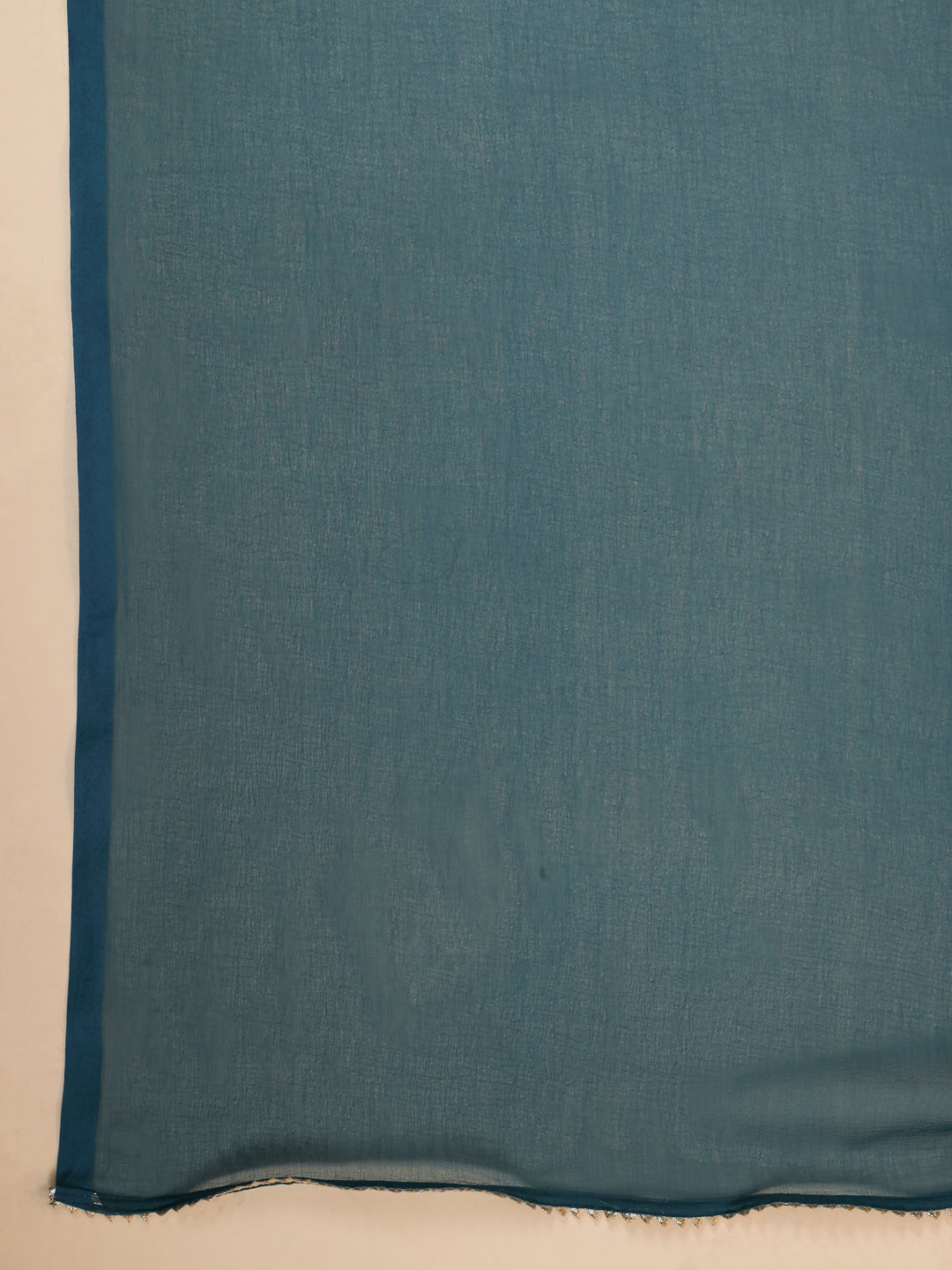 Teal Blue Cotton Blend Yoke Embroidery Straight Kurta Set