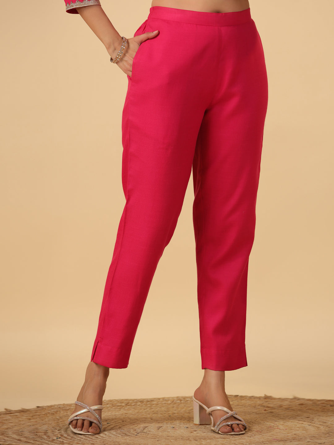 Pink Cotton Blend Solid Straight Kurta Set