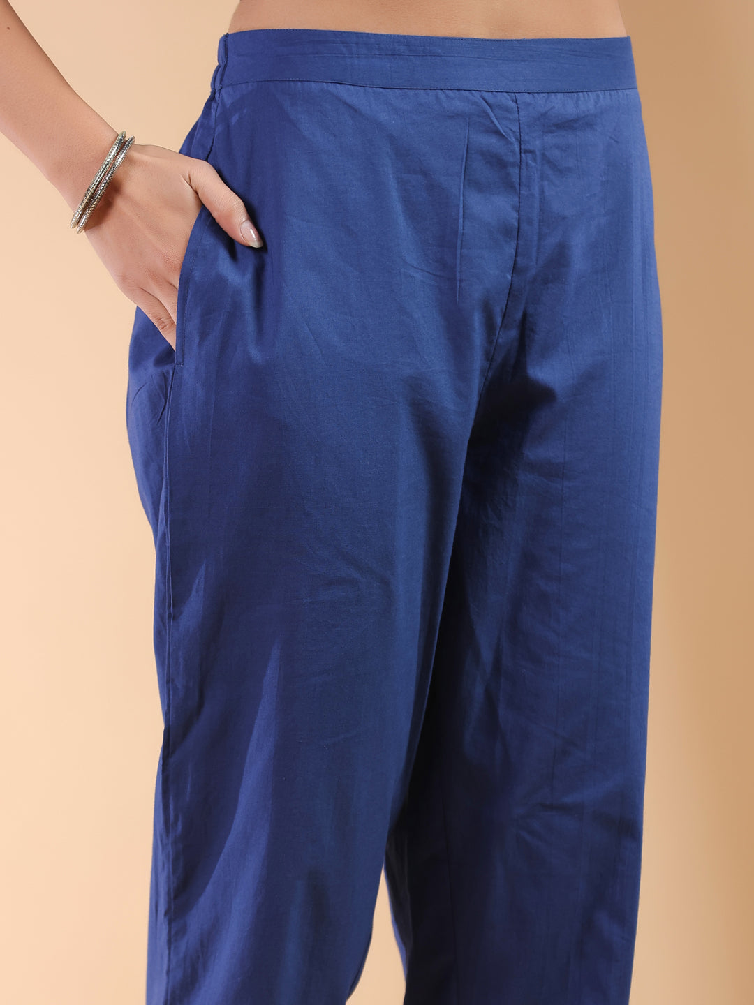 Navy Blue Pure Cotton Ethnic Motifs Printed Straight Kurta Set