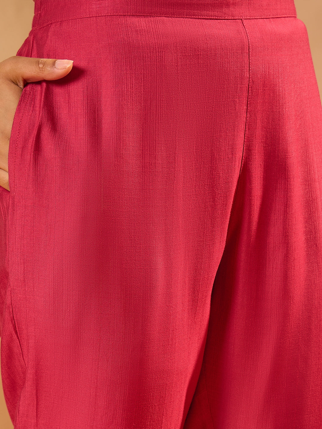 Janasya Women's Pink Silk Blend Embellished Zari Yoke Design Straight Kurta Set