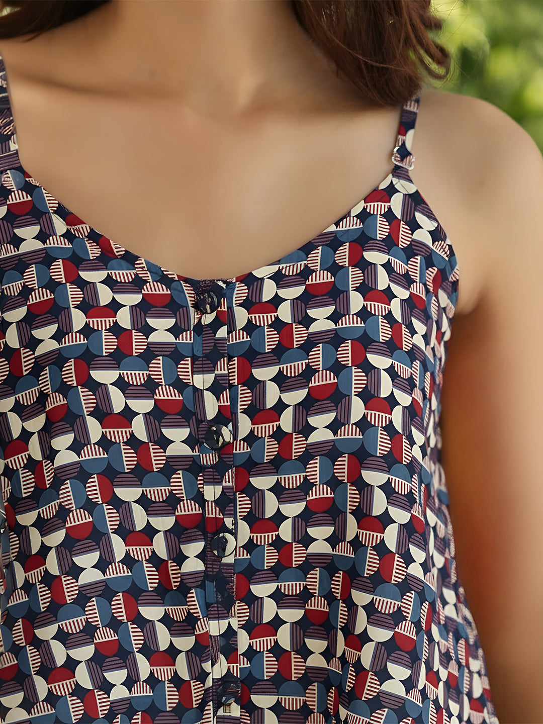Janasya Women's Multicolour Pure Cotton Geometric Printed Top