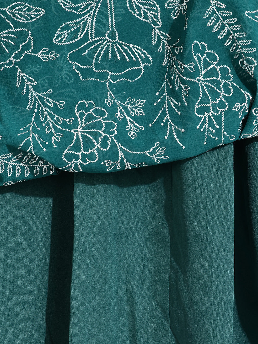 Janasya Women's Teal Green Georgette Floral Rubber Print A-Line Tunic