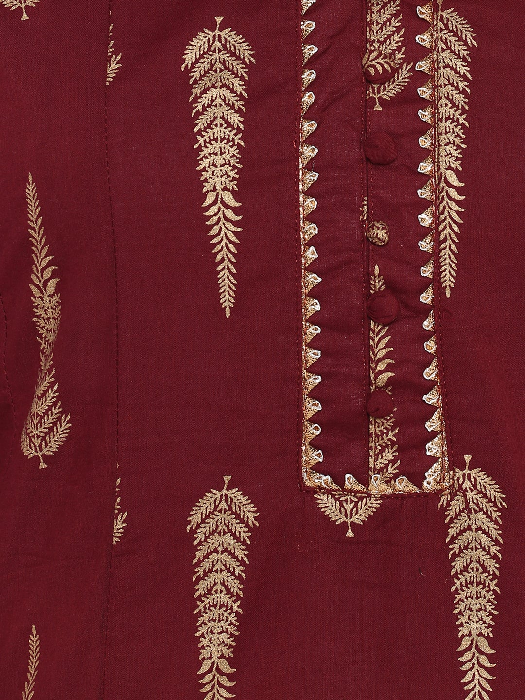 Maroon Cotton Foil Print A-line Kurta Janasya