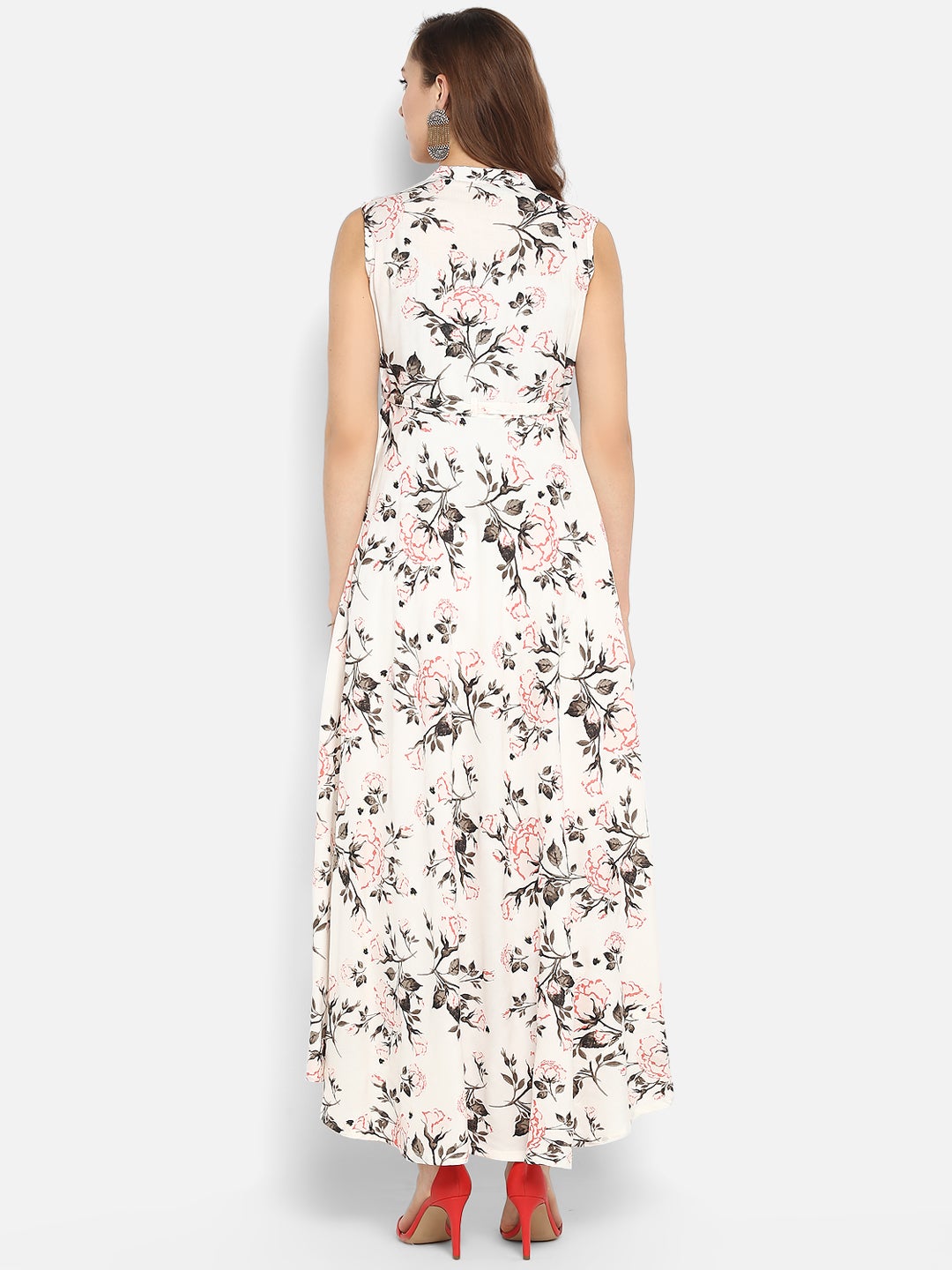 White Rayon Floral Print Gown Kurta Janasya