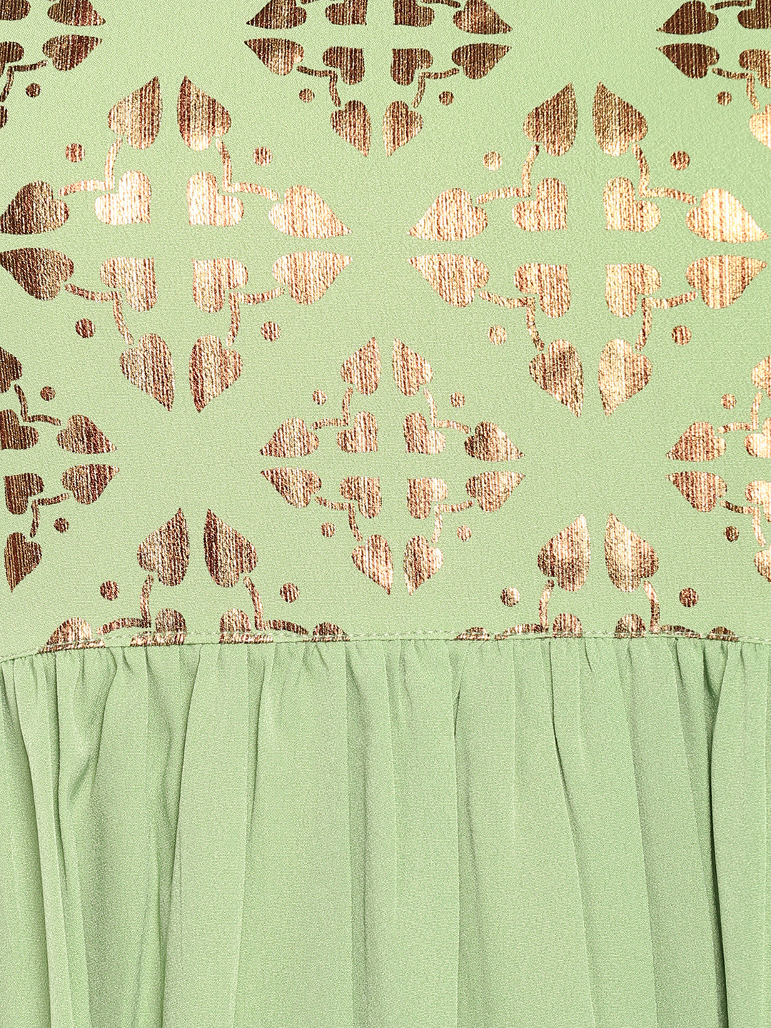 Light Green Poly Crepe Gold Print Flared Kurta Janasya-Change