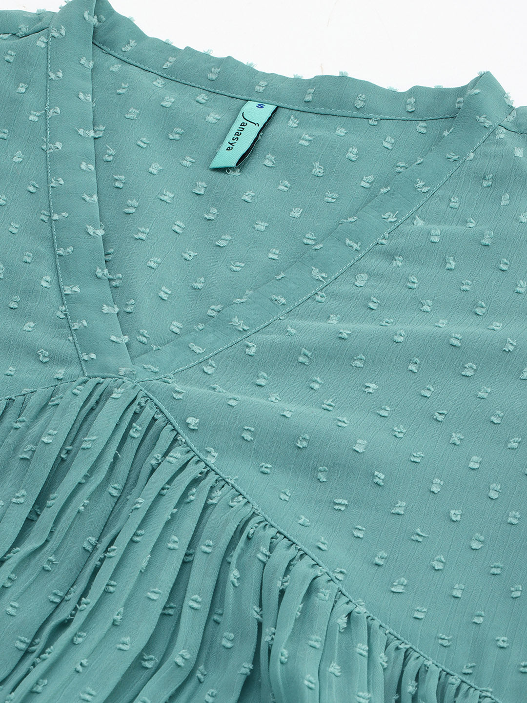 Green Poly Chiffon Self Design Flared Kurta Janasya