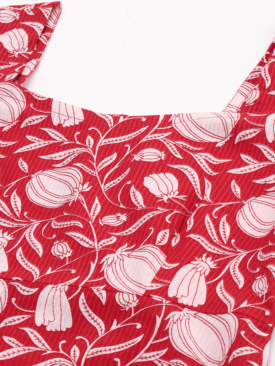 Red Cotton Floral A-line Western Dress Janasya