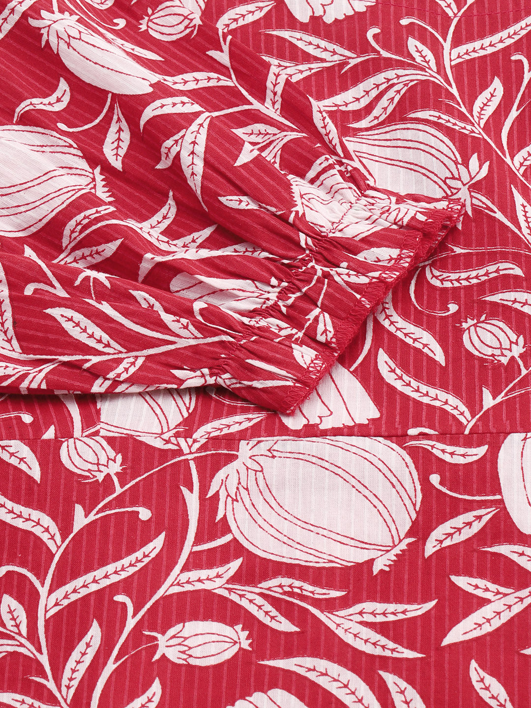 Red Cotton Floral A-line Western Dress Janasya