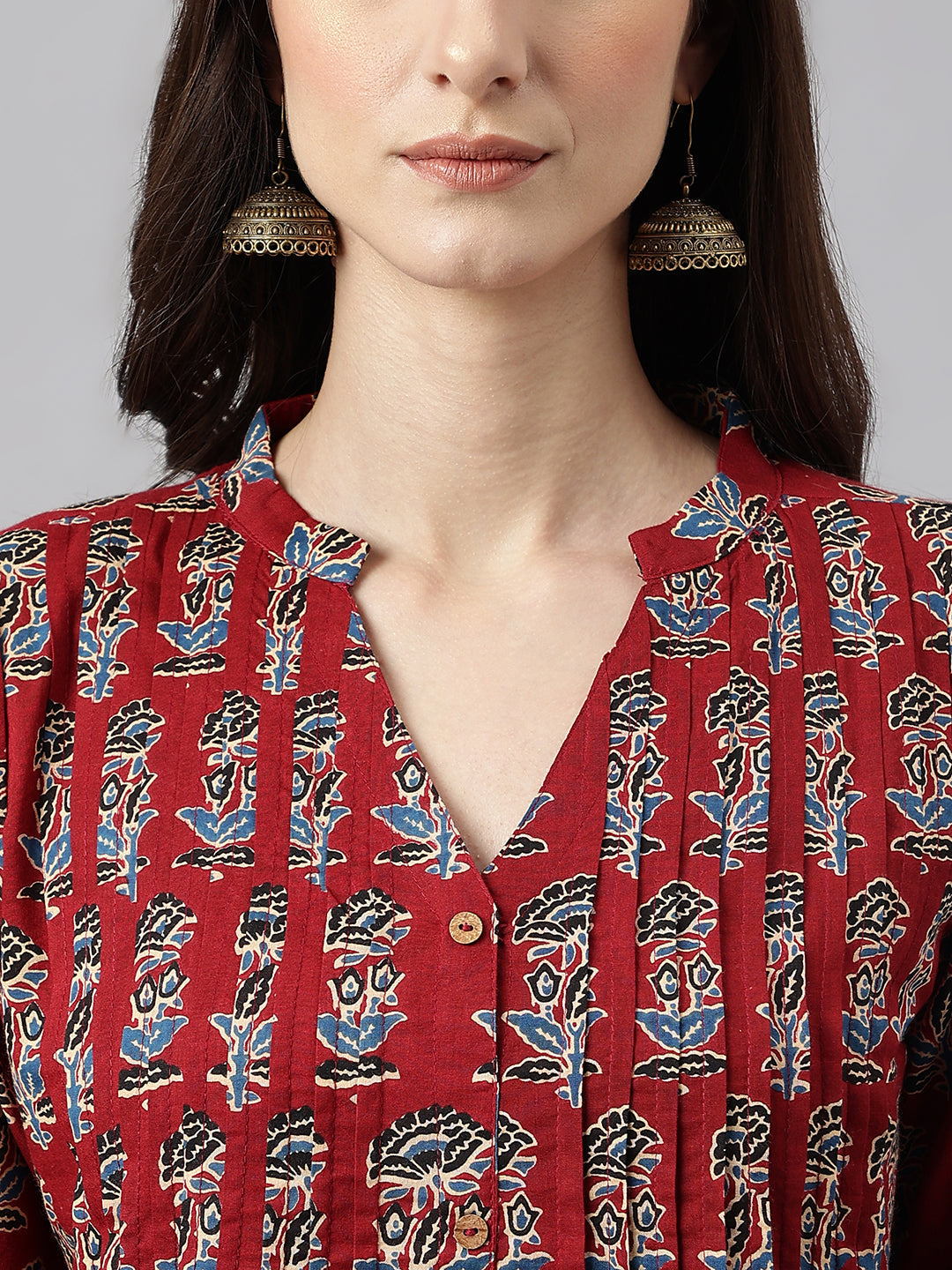 Women's Maroon Cotton Floral Print Flared Kurta Janasya