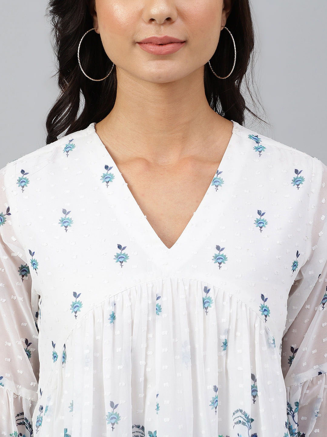 White Georgette Digital Print Flared Top Janasya