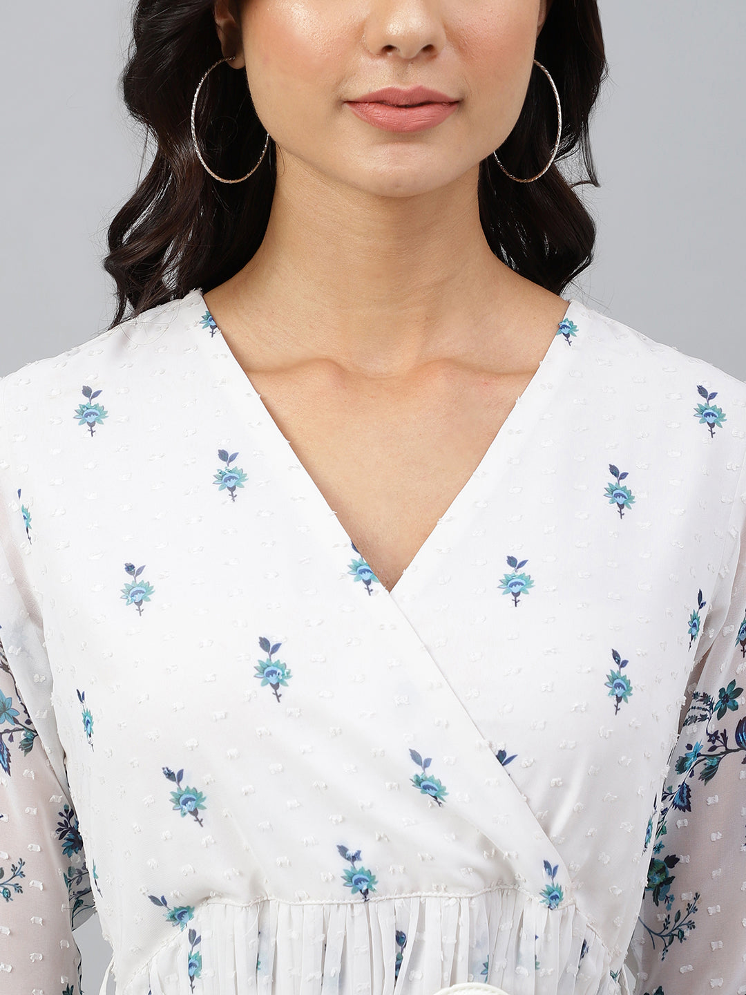 White Georgette Digital Print Flared Western Dress Janasya