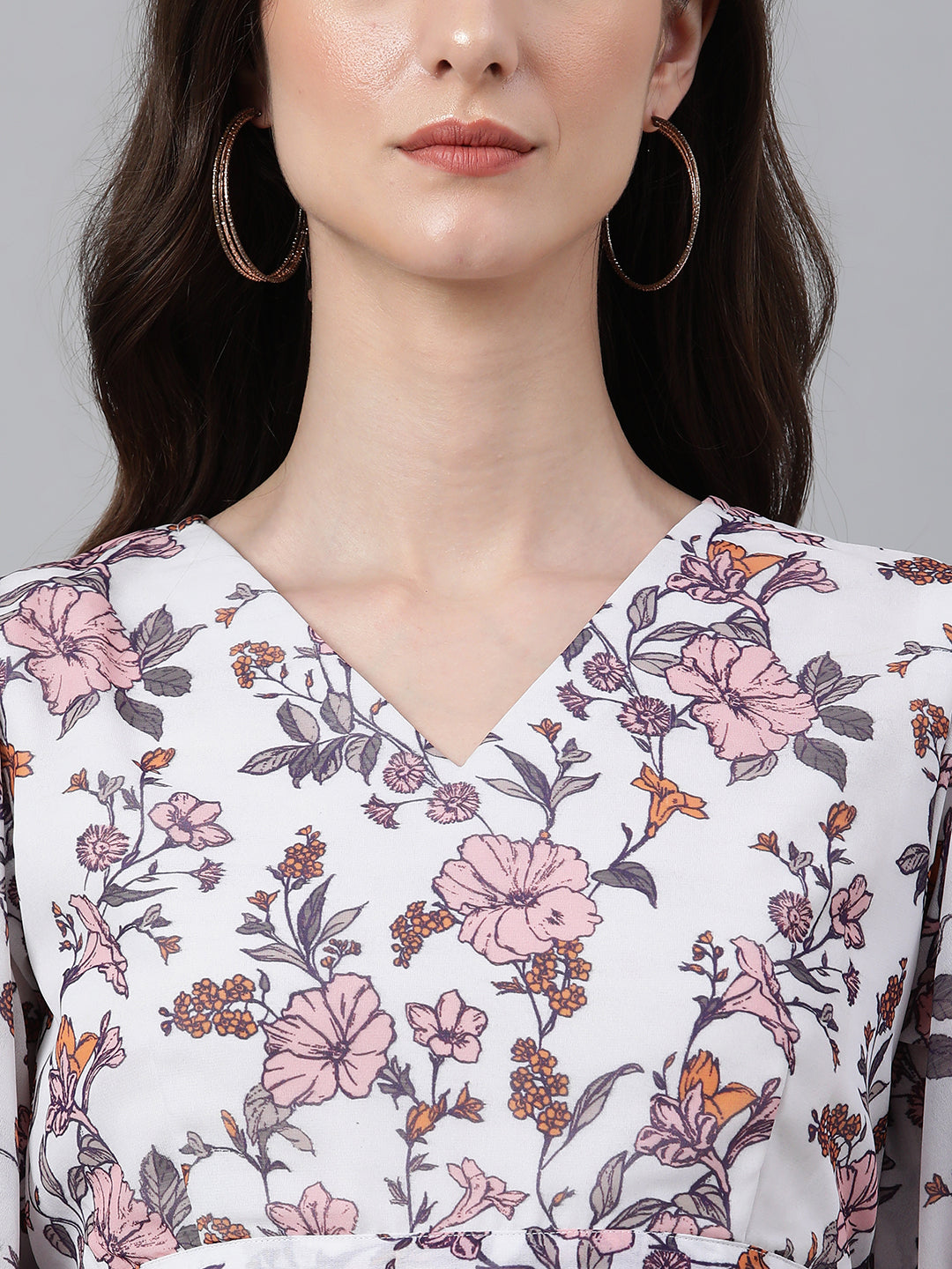 White Georgette Floral Print Peplum Top Janasya