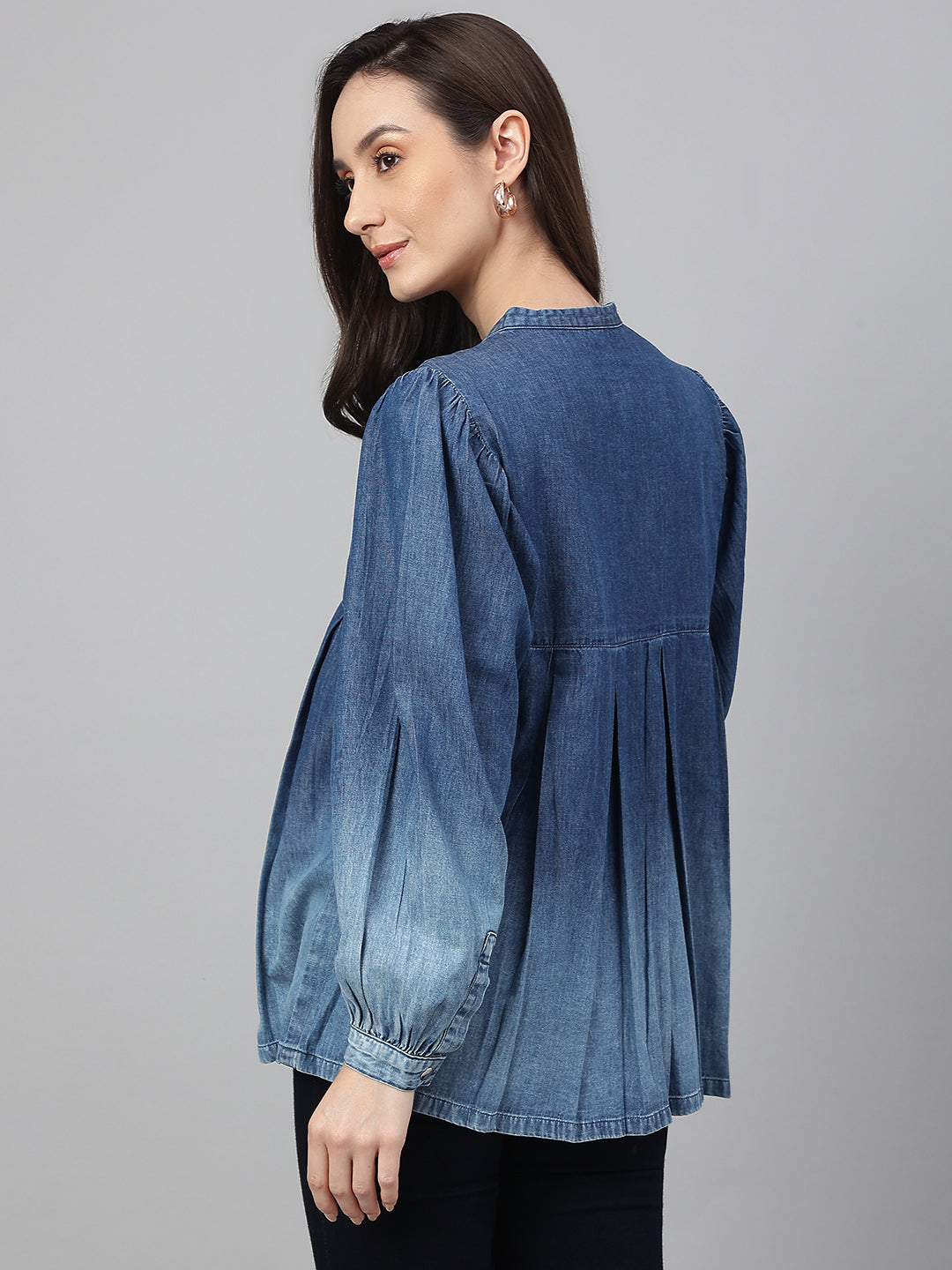 Blue Denim Faded Flared Top Janasya