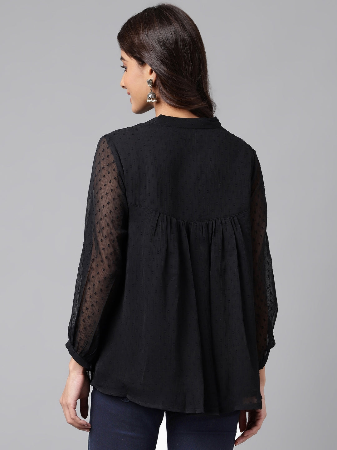 Black Dobby Chiffon Solid Empire Top