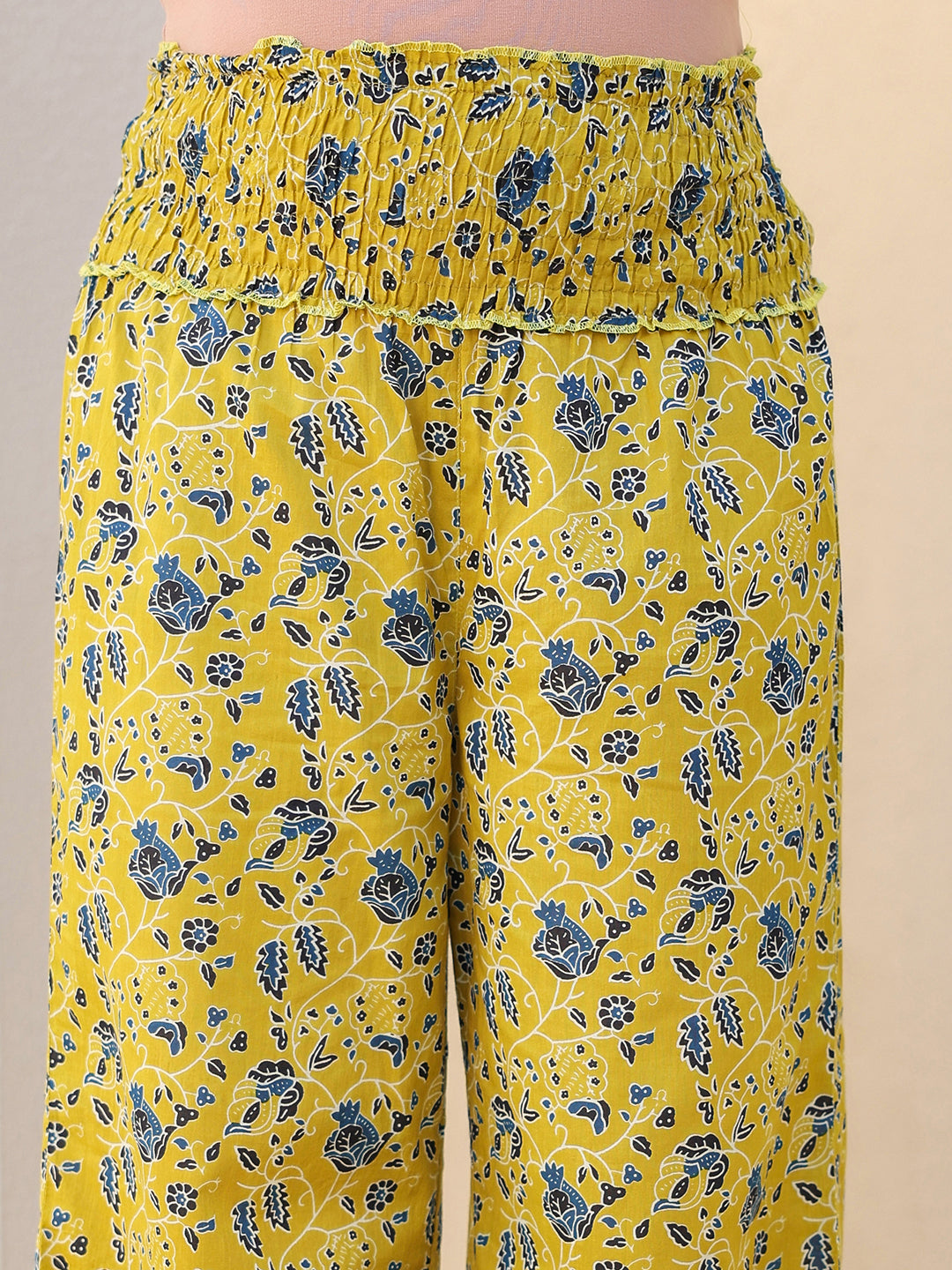 Lime Pure Cotton Floral Printed A-line Maternity Co-ord Set