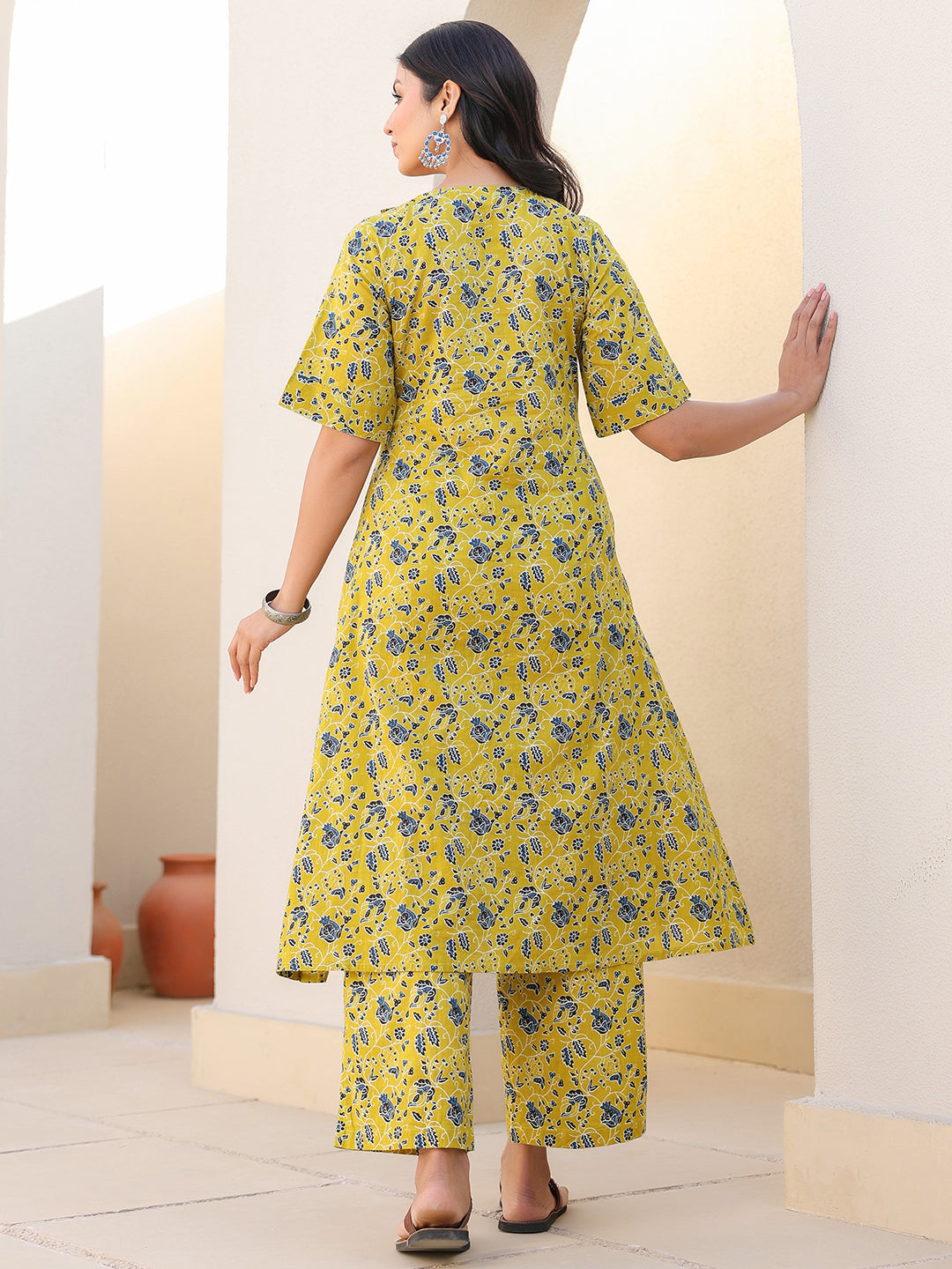 Lime Pure Cotton Floral Printed A-line Maternity Co-ord Set