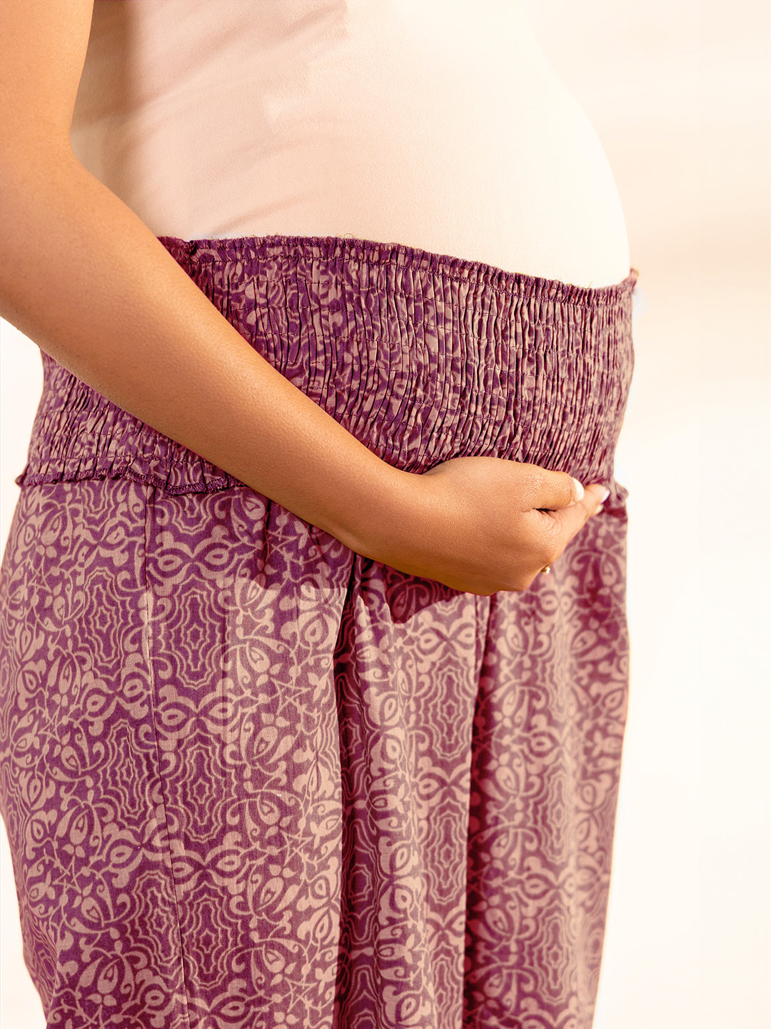 Magenta Pure Cotton Ethnic Motifs A-line Maternity Kurta Set