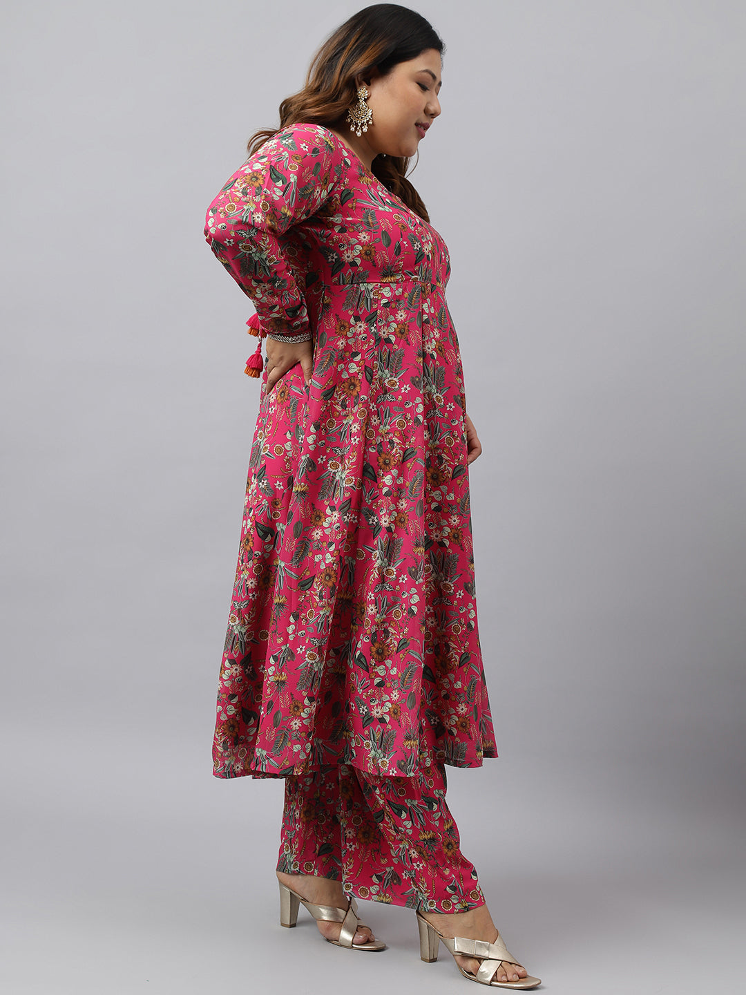 Plus Size Pink Georgette Kurta With Palazzo and Dupatta