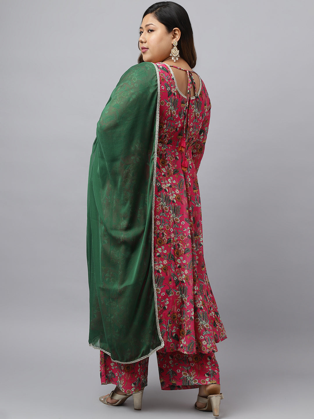 Plus Size Pink Georgette Kurta With Palazzo and Dupatta