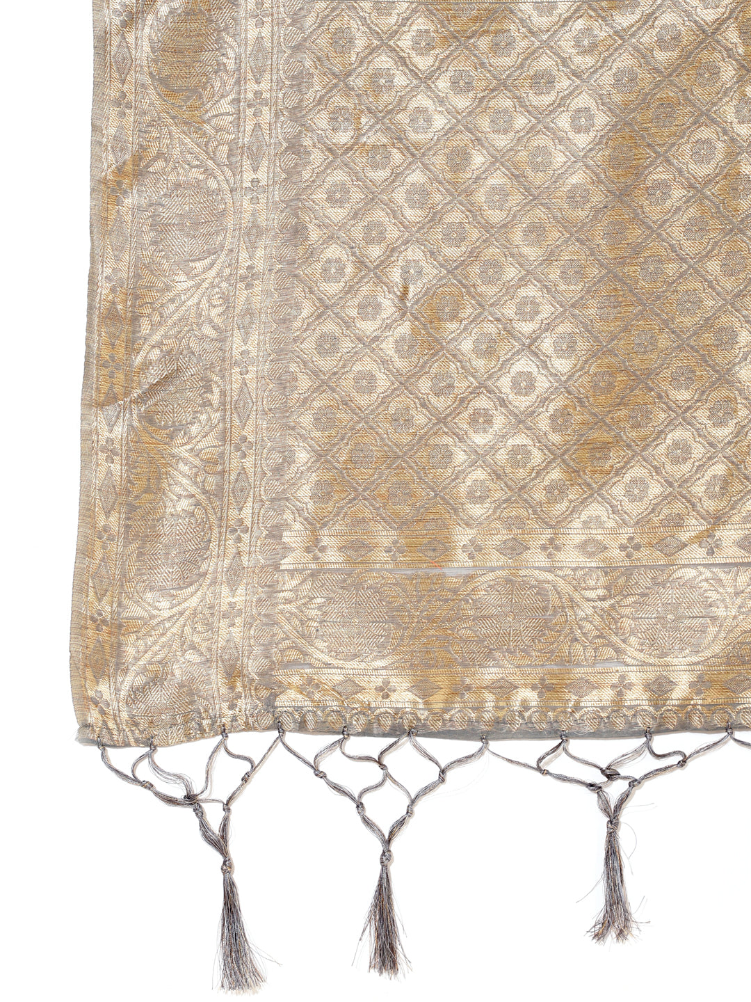 Grey Chanderi Silk Floral Saree with Unstitched Blouse Piece