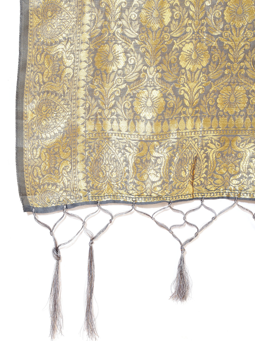 Grey Chanderi Silk Geometric Design Saree with Unstitched Blouse Piece