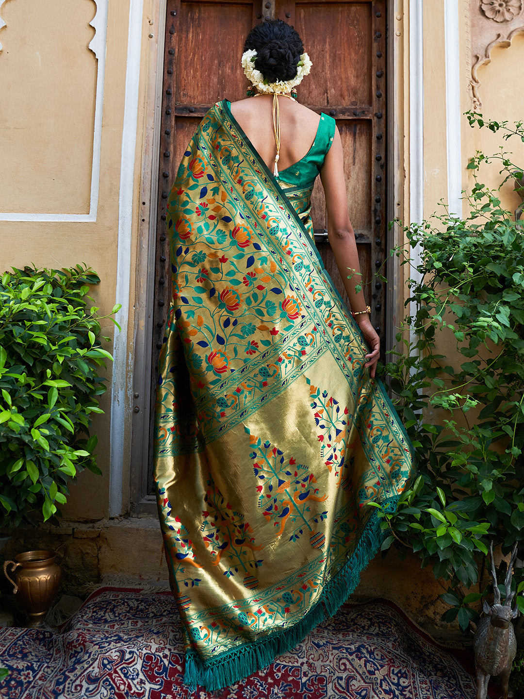 Green Paithani Silk Woven Bagh Design Saree with Unstitched Blouse Piece