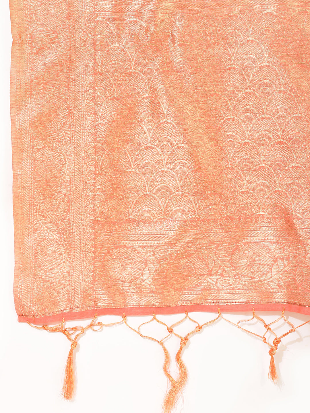 Peach Chanderi Silk Floral Saree with Unstitched Blouse Piece
