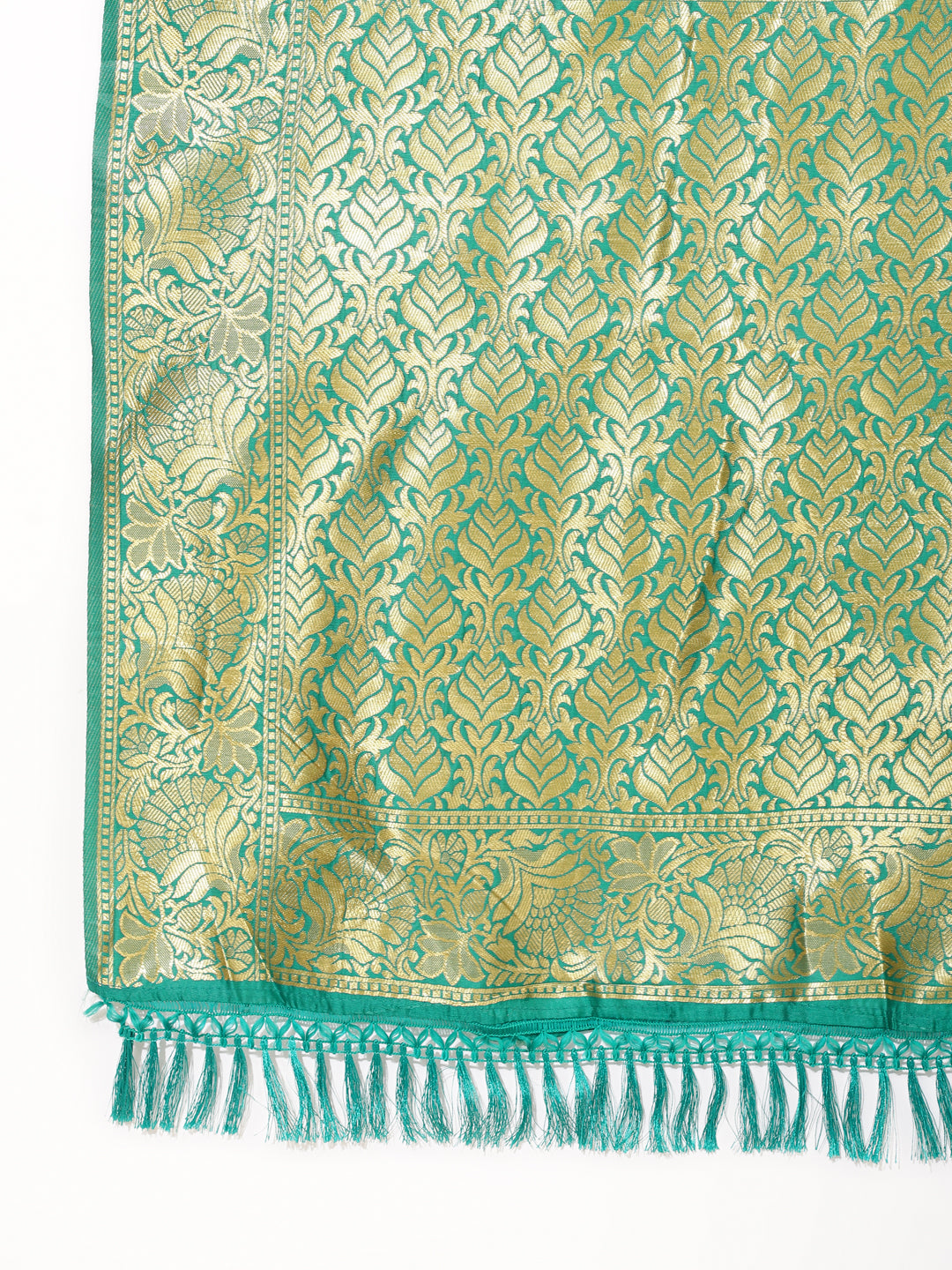 Rama Green Banarasi Silk Ethnic Motifs Saree with Unstitched Blouse Piece