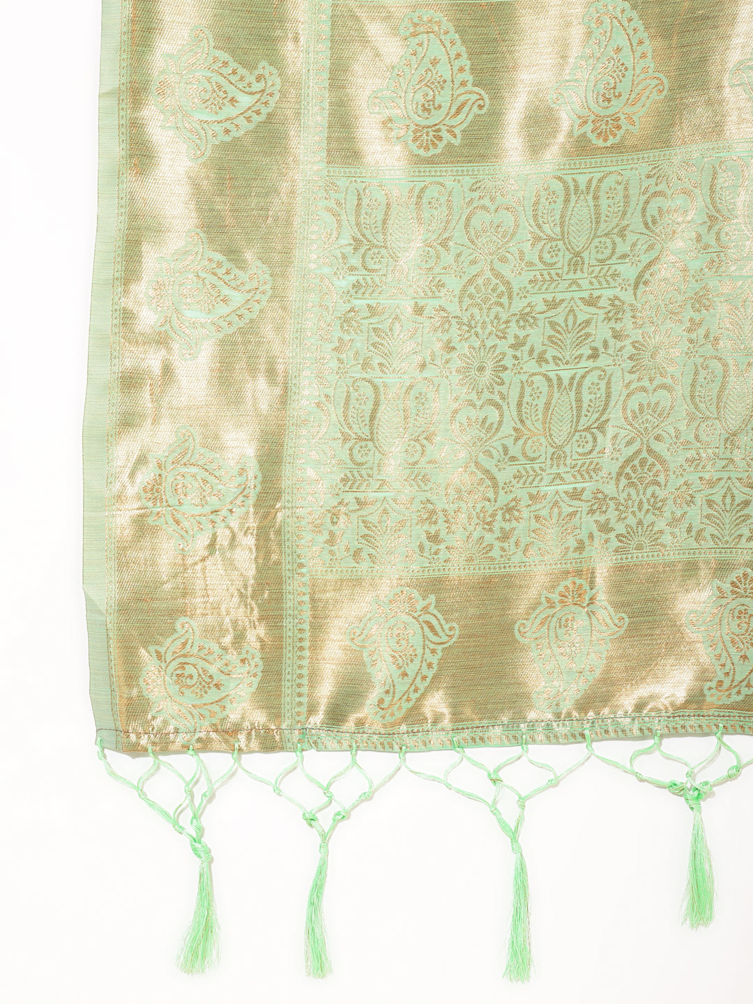 Light Green Chanderi Silk Floral Saree with Unstitched Blouse Piece