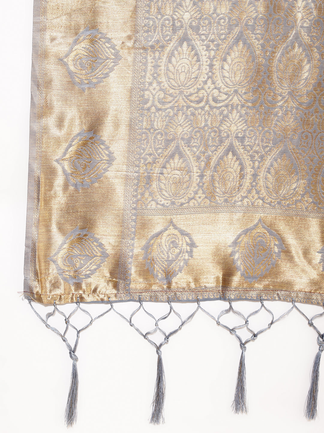 Grey Chanderi Silk Woven Ethnic Motifs Saree with Unstitched Blouse Piece
