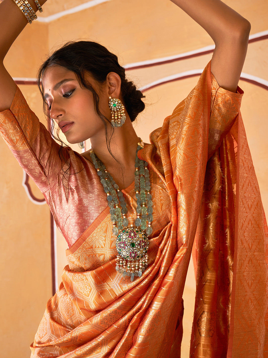 Yellow Organza Woven Ethnic Motifs Saree with Unstitched Blouse Piece