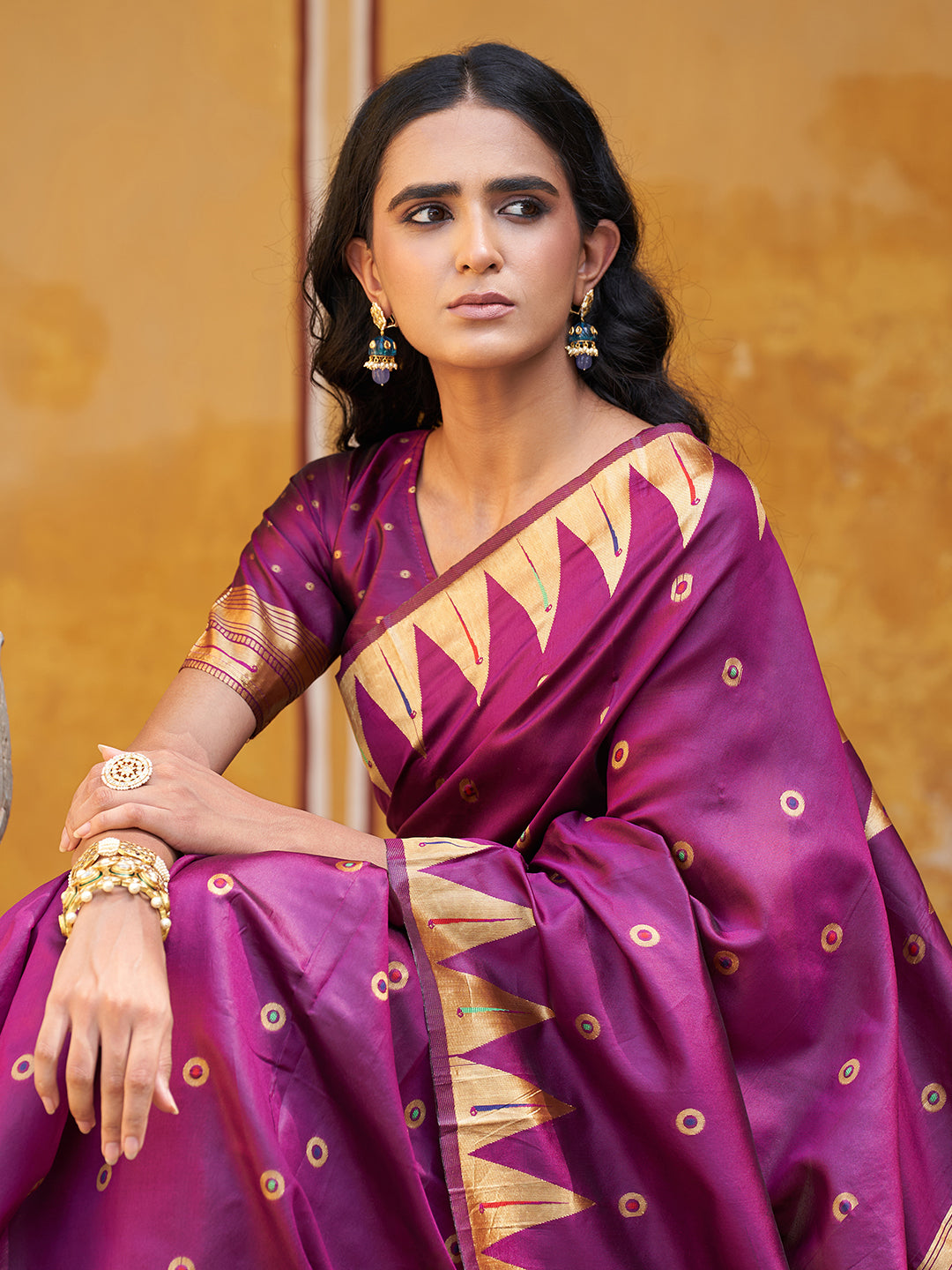 Wine Paithani Silk Ethnic Motifs Saree with Unstitched Blouse Piece