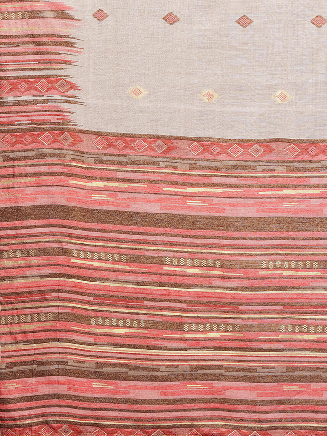 Beige Chanderi Geometric Woven Design Woven Saree with Blouse Piece
